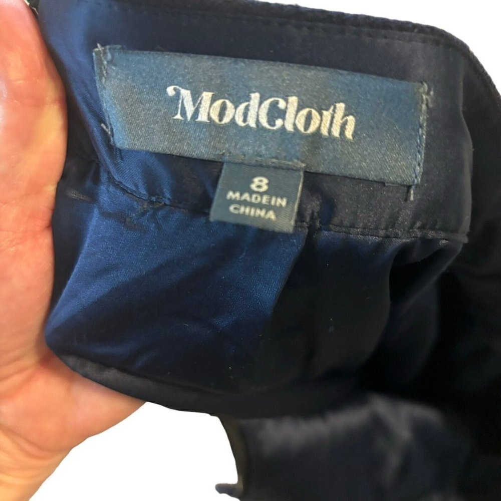 ModCloth Women's Size 8 Mini Pencil Skirt Navy Blue Front Pocket Wool Blend - Picture 5 of 5